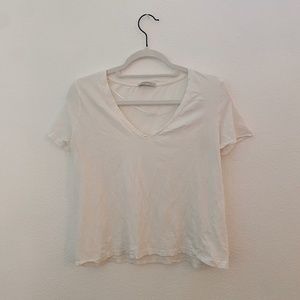 zara white v-neck tee